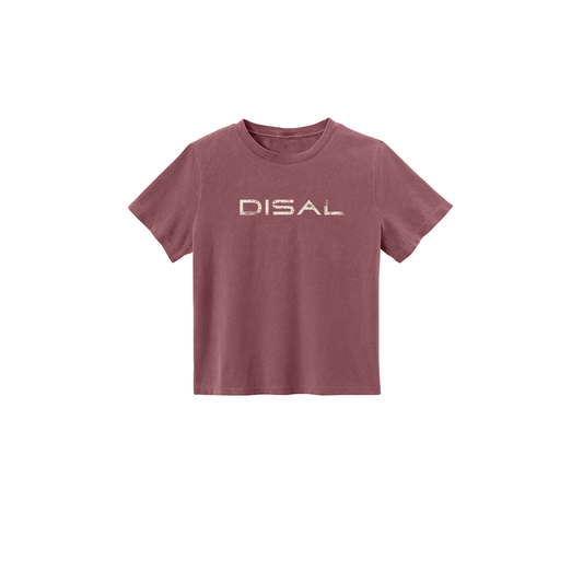 Washed maroon cropped tee with ivory logo