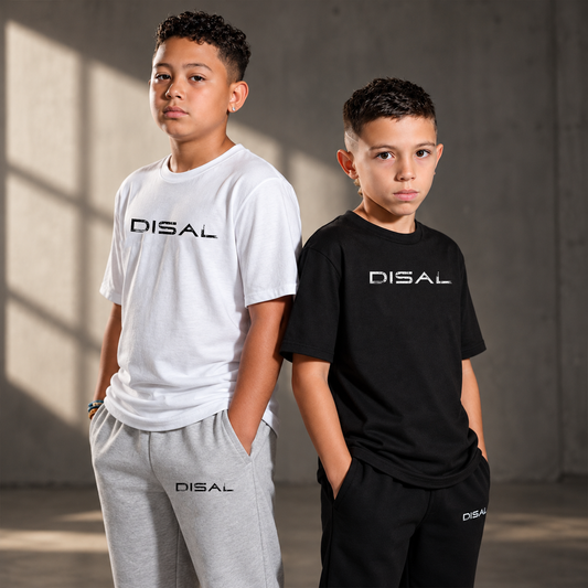 Model are wearing soft white tee with black logo and black soft tee with ivory logo