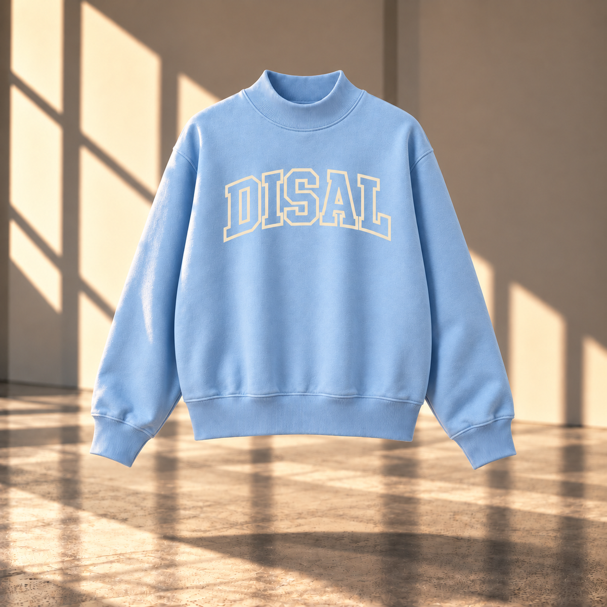 Sky blue mock crewneck with ivory logo