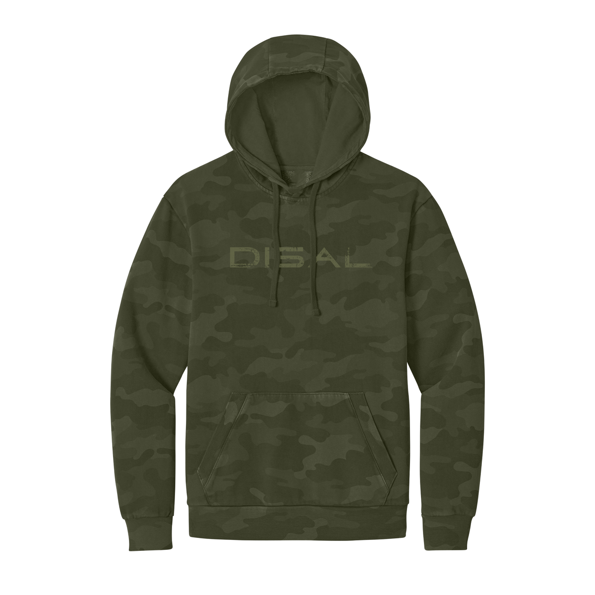 Olive Washed Camo hoodie with olive logo