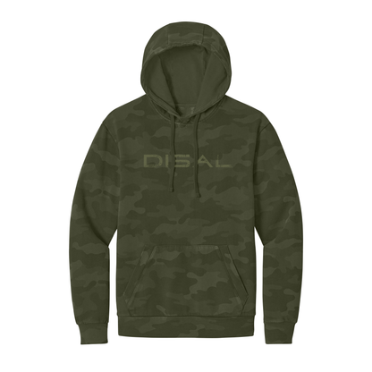 Olive Washed Camo hoodie with olive logo